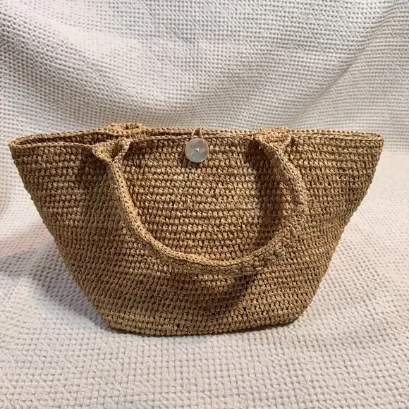 Annabel Ingall Handmade Woven Raffia Bohemian Summer Beach Tote - Picture 2 of 5